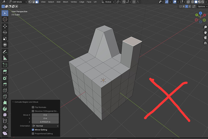 Blender’s current mirror editing for extrusion
