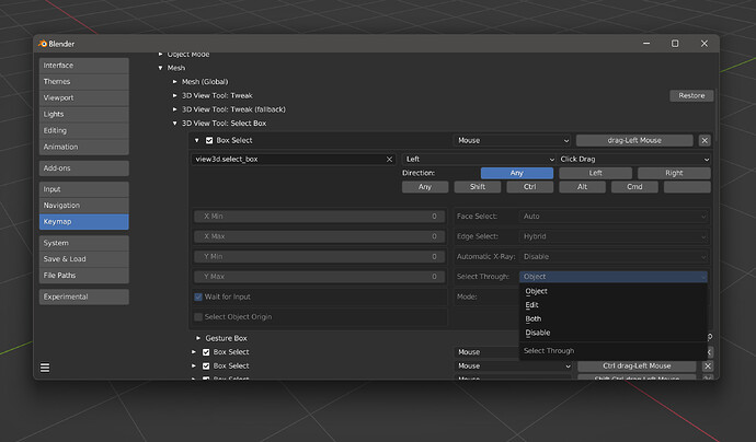 select through keymap