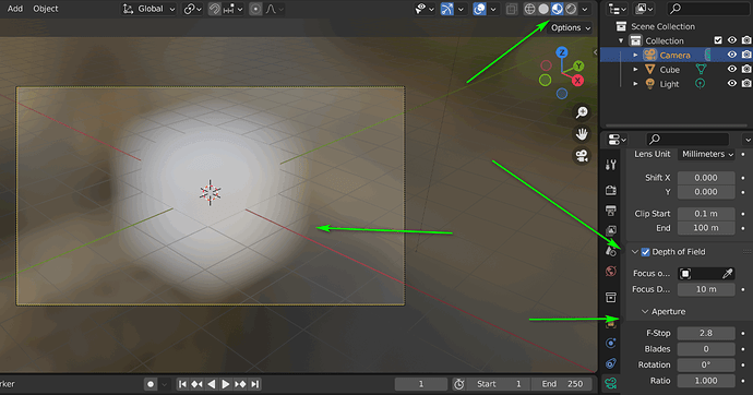 android blender: It does not work properly after enabling depth of field