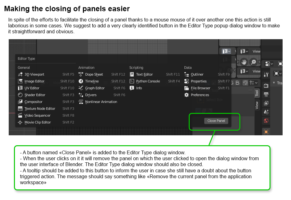 UI – Having Close button in the popup menu that appears when we want to change the type of a window panel - User Feedback - Blender Developer Talk