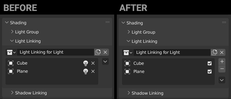 Proposed Light Linking UI